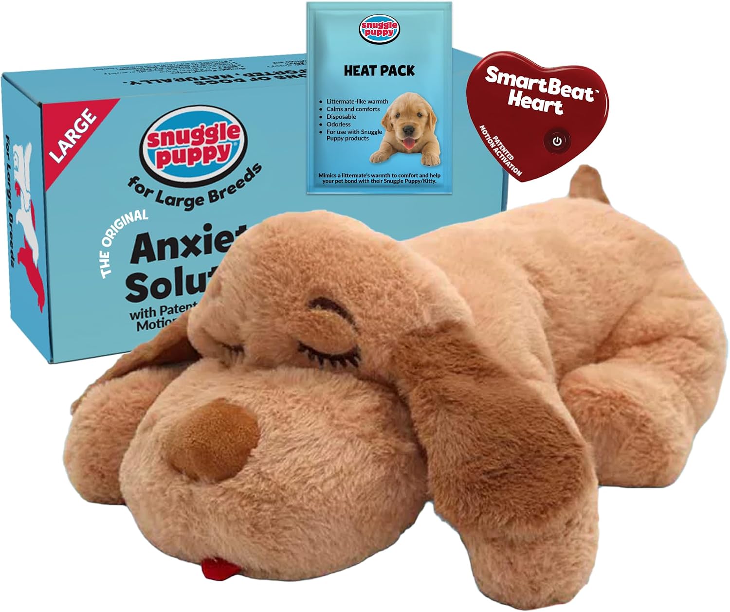 Snuggle Puppy Original Heartbeat Puppy Toy with Real-Feel Pulse & Heat Pack, Calming Sleep Aid for Puppy Anxiety, Crate Training, First Nights & New Puppy Transition - Biscuit