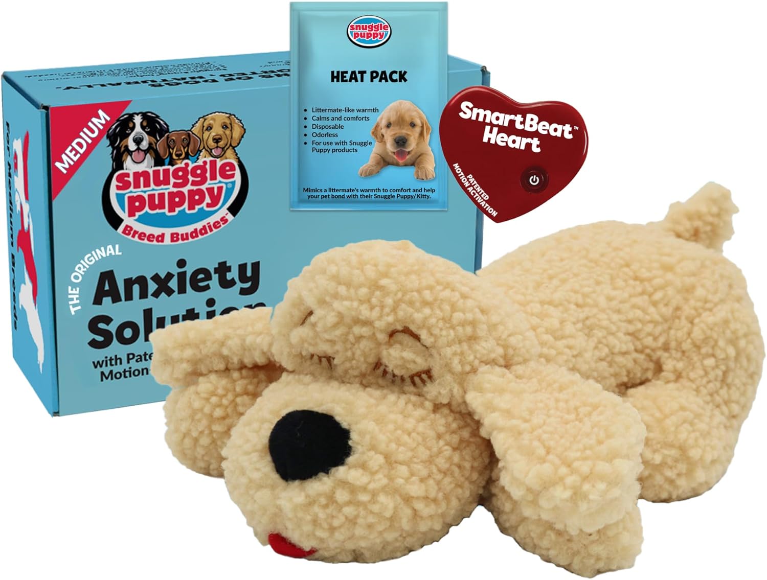 Snuggle Puppy Original Heartbeat Puppy Toy with Real-Feel Pulse & Heat Pack, Calming Sleep Aid for Puppy Anxiety, Crate Training, First Nights & New Puppy Transition - Biscuit