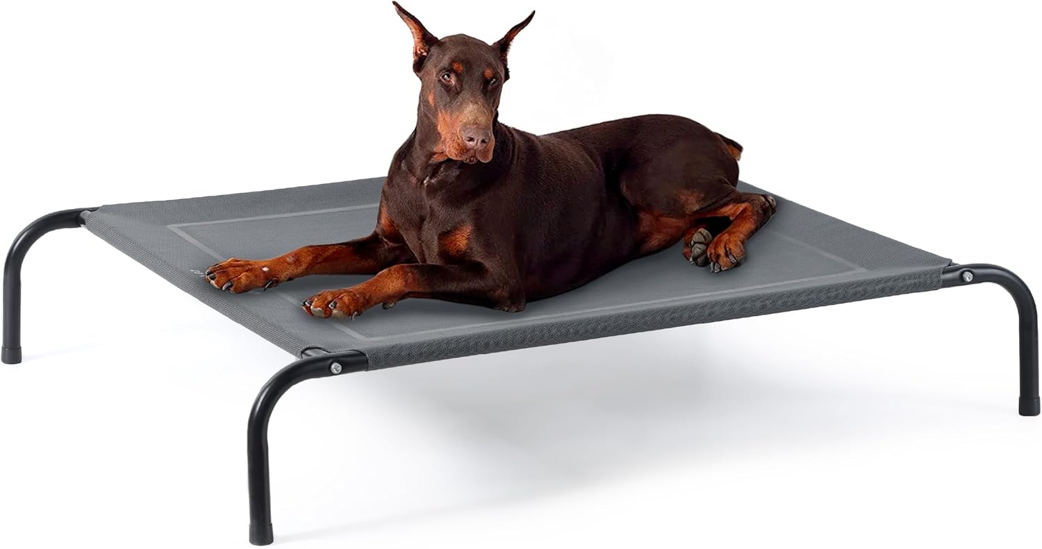 Bedsure Outdoor Elevated Cooling Dog Bed Large Sized Dog, 49in Grey | Portable raised camping pet cot hammock,Breathable Teslin mesh,Weather resistant,For large pets up to 85 lbs,Easy to assemble