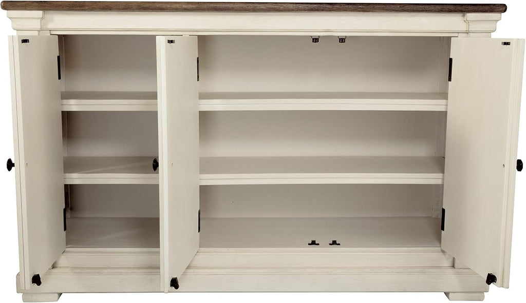 Signature Design by Ashley Bolanburg French Country Dining Room Server, 3 Doors, 2 Adjustable Shelves, Wood, 57.88" W x 18.13" D x 36" H, 2-tone White & Brown