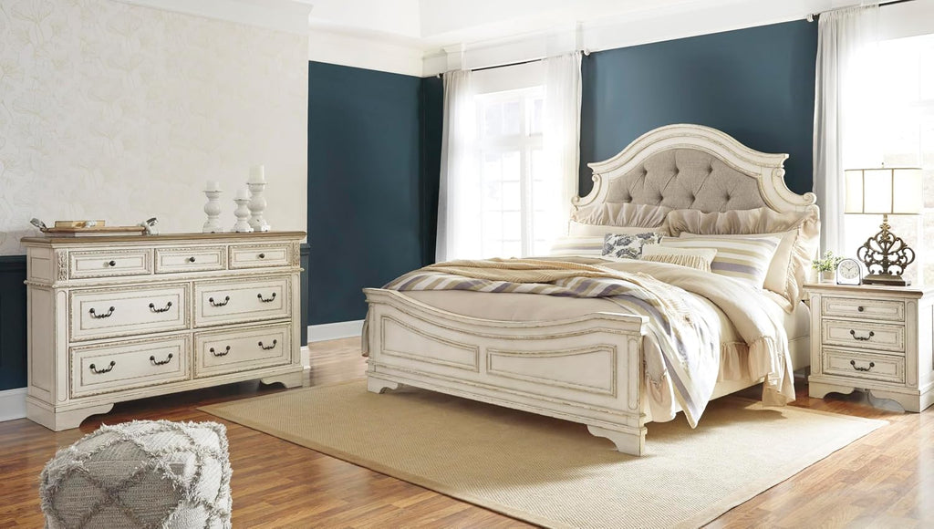 Signature Design by Ashley Realyn | French Country 7-Drawer Two-Tone Dresser – Fully Assembled, Decorative Corbels, Chipped White with Distressed Wood Top
