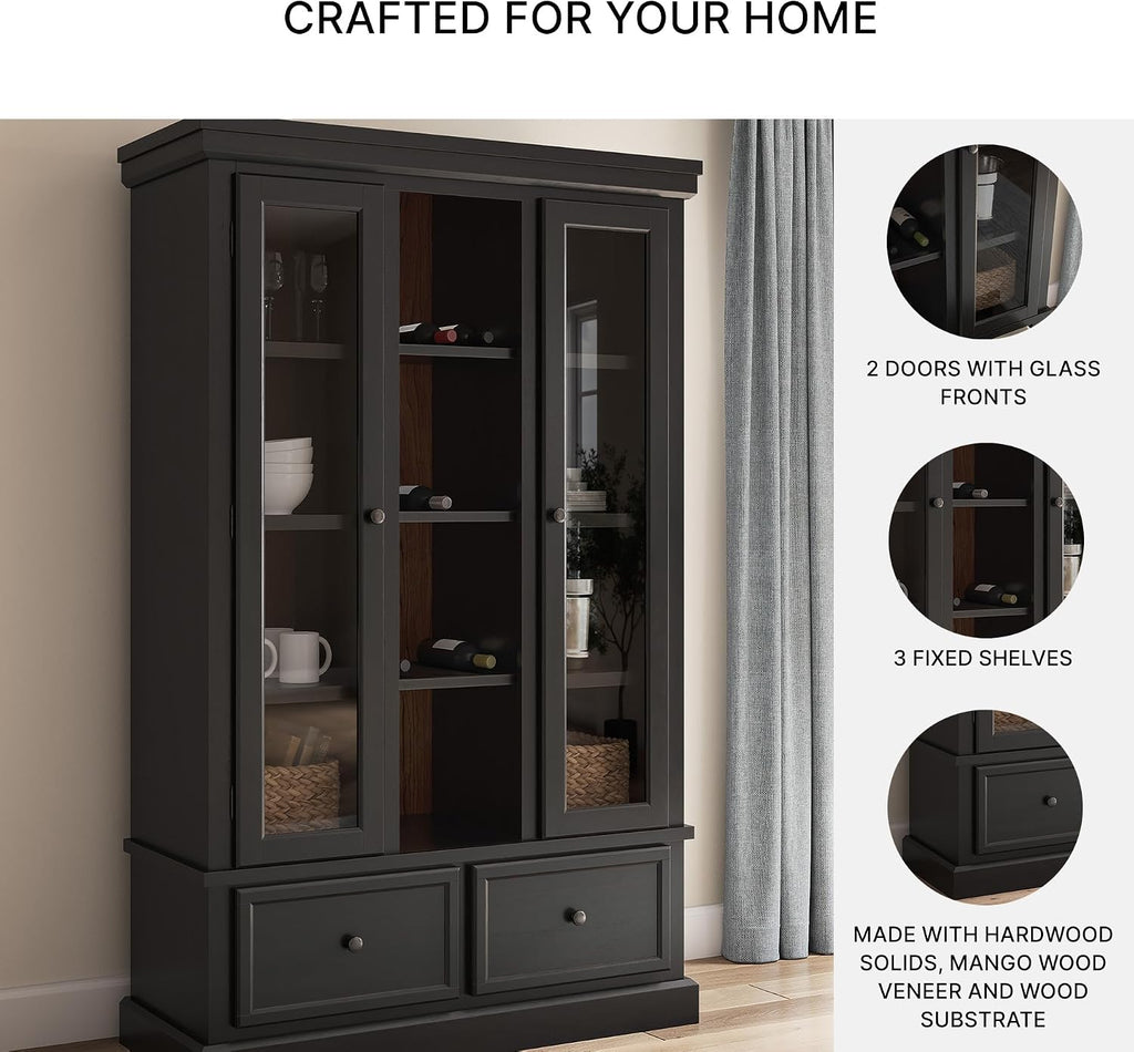 Signature Design by Ashley Chadworth Classic Curio with Anti-Tipping and Removable Shelf, Black