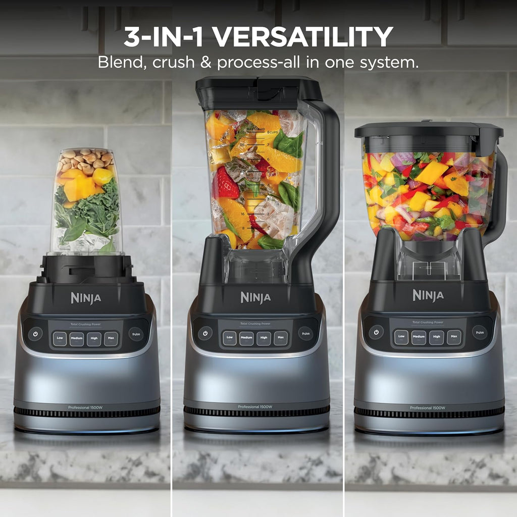 Ninja UltraCrush Professional Kitchen System | 1500W, 72oz Full-Size Blender, 8-Cup Food Processor & 18 oz To-Go Cup | Total Crushing Technology, Smoothies, Ice Crush, Chopping | Silver | BP401 (2026)