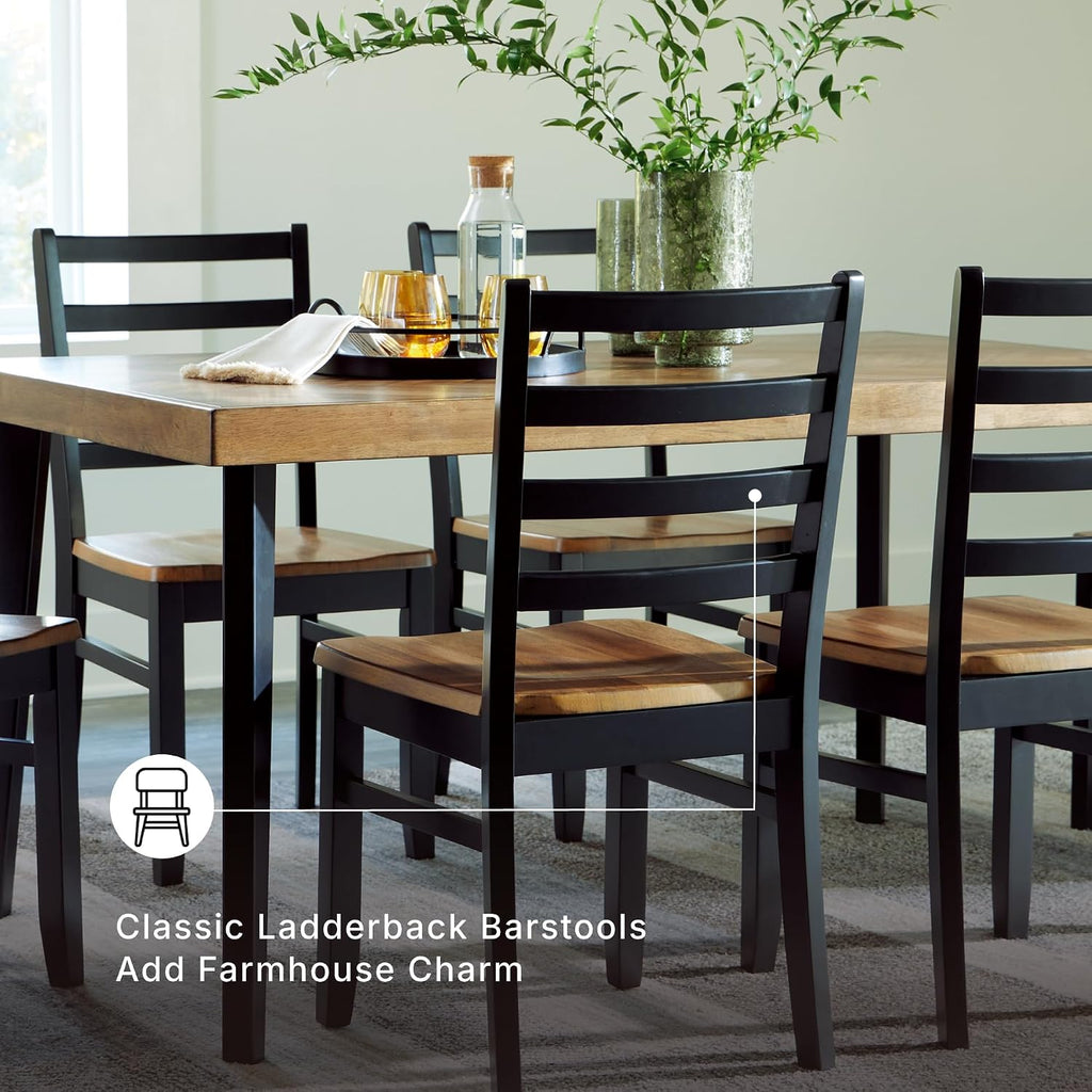 Signature Design by Ashley Blondon Rectangular Dining Room Table Set with 6 Chairs, Chevron Pattern, Tapered Legs, Seats 6, Wood, 60" Long, Brown & Black