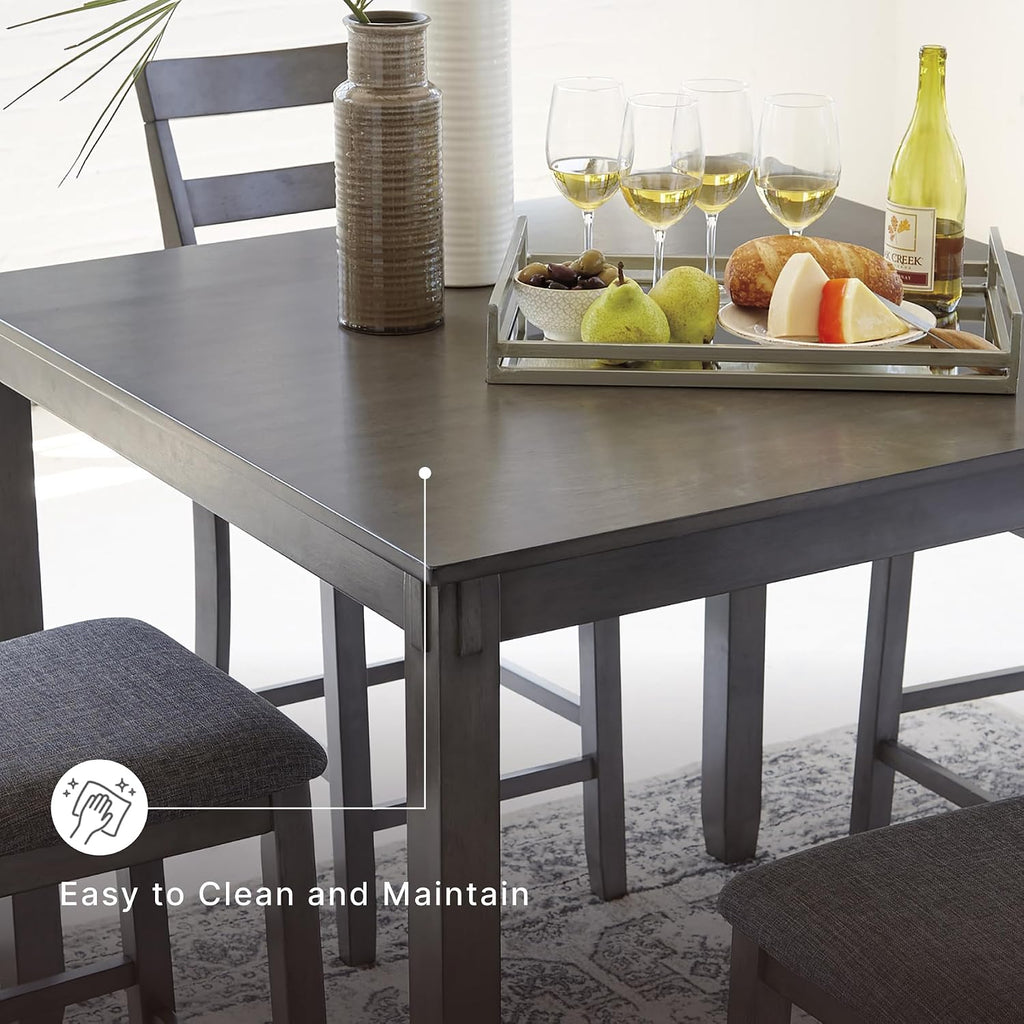 Signature Design by Ashley Bridson 5 Piece Dining Room Set, Includes Table & 4 Ladderback Barstools, Wood, Gray