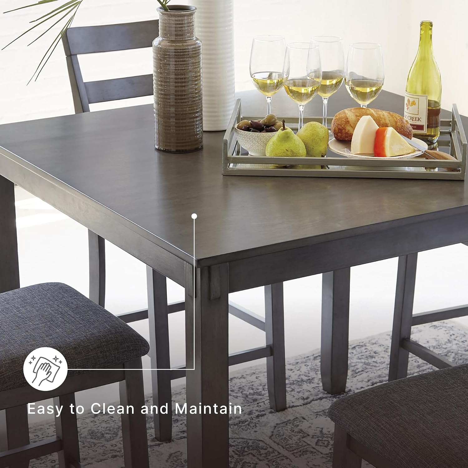 Signature Design by Ashley Bridson 5 Piece Dining Room Set, Includes Table & 4 Ladderback Barstools, Wood, Gray