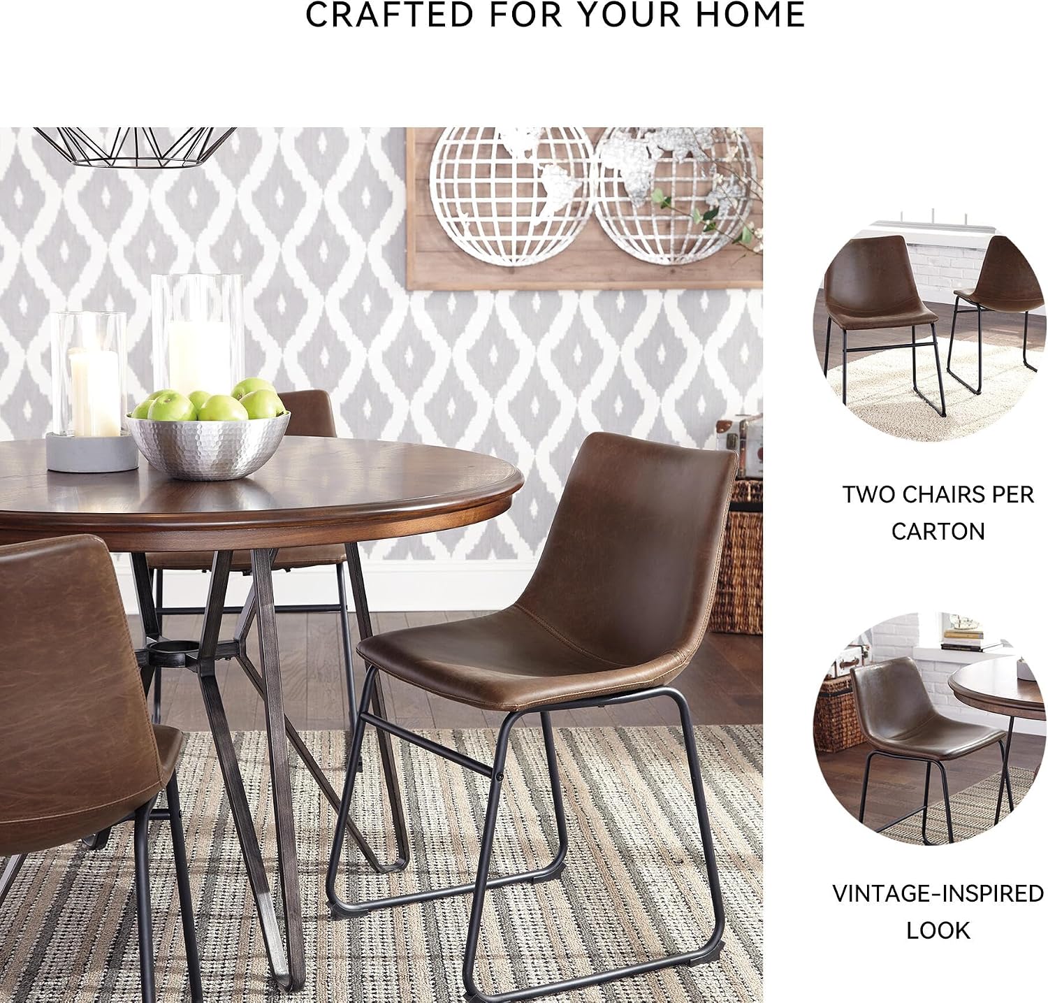 Signature Design by Ashley Mid Century Centiar 18.75" Dining Bucket Chair, 2 Count, Black and Brown