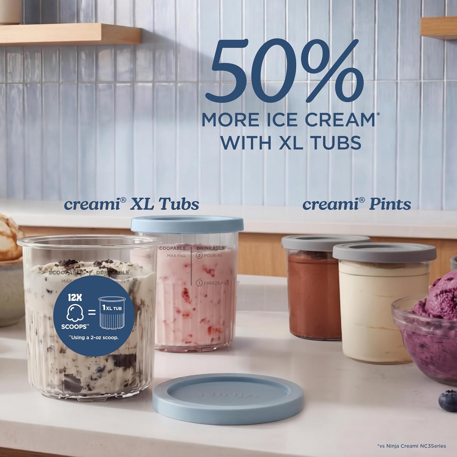 Ninja® CREAMi® XL 11-in-1 Ice Cream Maker for Ice Cream, Sorbet, Gelato & More, Now Featuring Dariy Free, Smoothie Bowl, and CreamiFit™, Includes (2) Family-Sized 24.oz Tubs, Navy, NC601