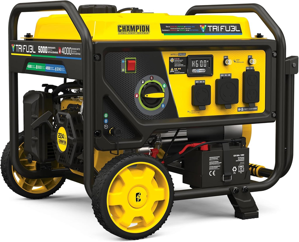 Champion Power Equipment 5000-Watt Electric Start Tri Fuel RV Ready Portable Generator with Free 3-Year Warranty
