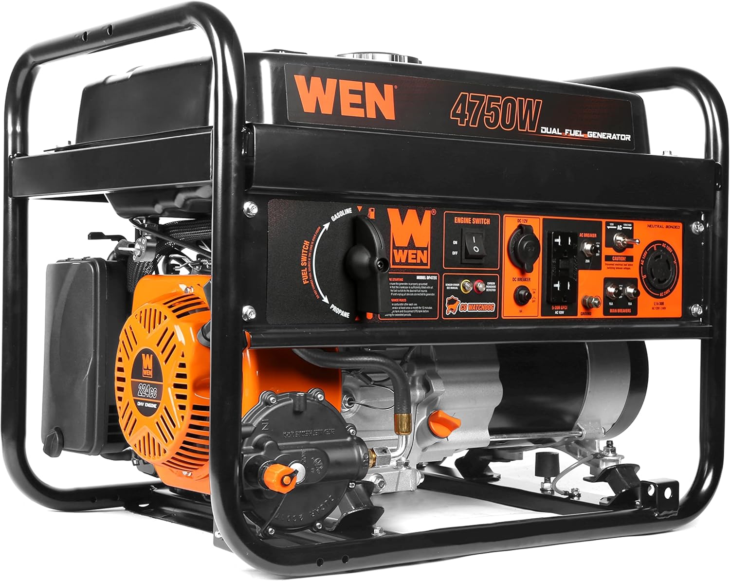 WEN DF472X 4750-Watt 120-Volt/240-Volt Dual Fuel Portable Generator with CO Shutdown Sensor
