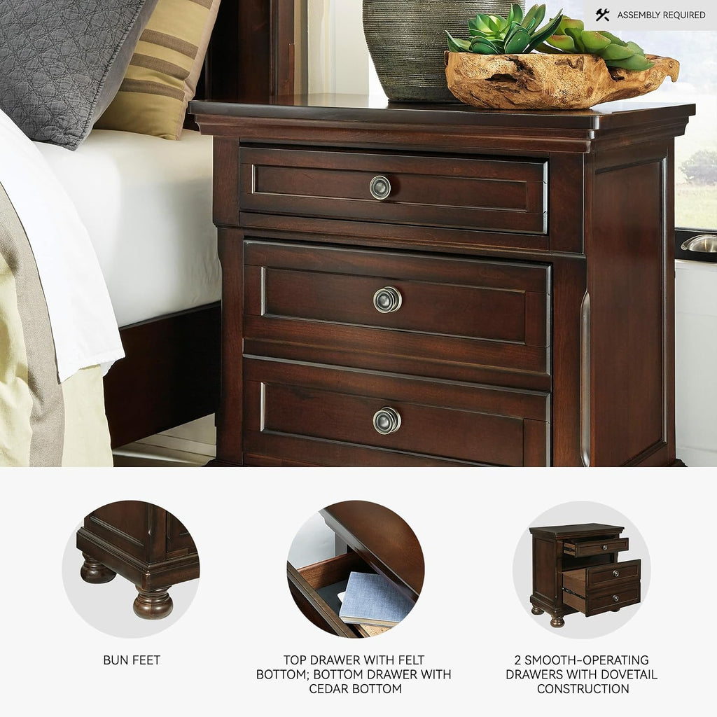 Signature Design by Ashley Porter Classic 2 Drawer Nightstand with Dovetail and Ball-bearing Construction, 29.88" Tall, Dark Brown