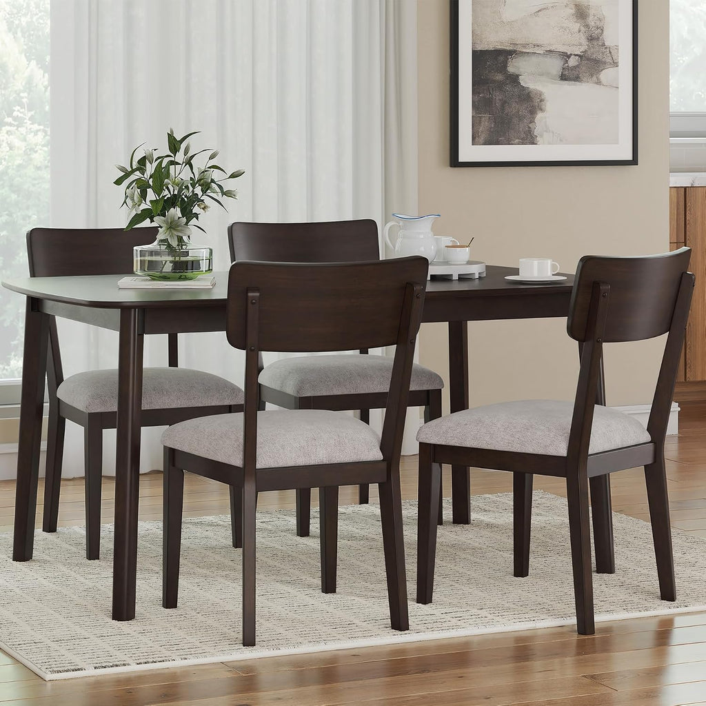 Signature Design by Ashley Favelon Mid-Century Modern Dining Table and Chairs Set with Cushioned Seat, Set of 5, Dark Brown & Gray