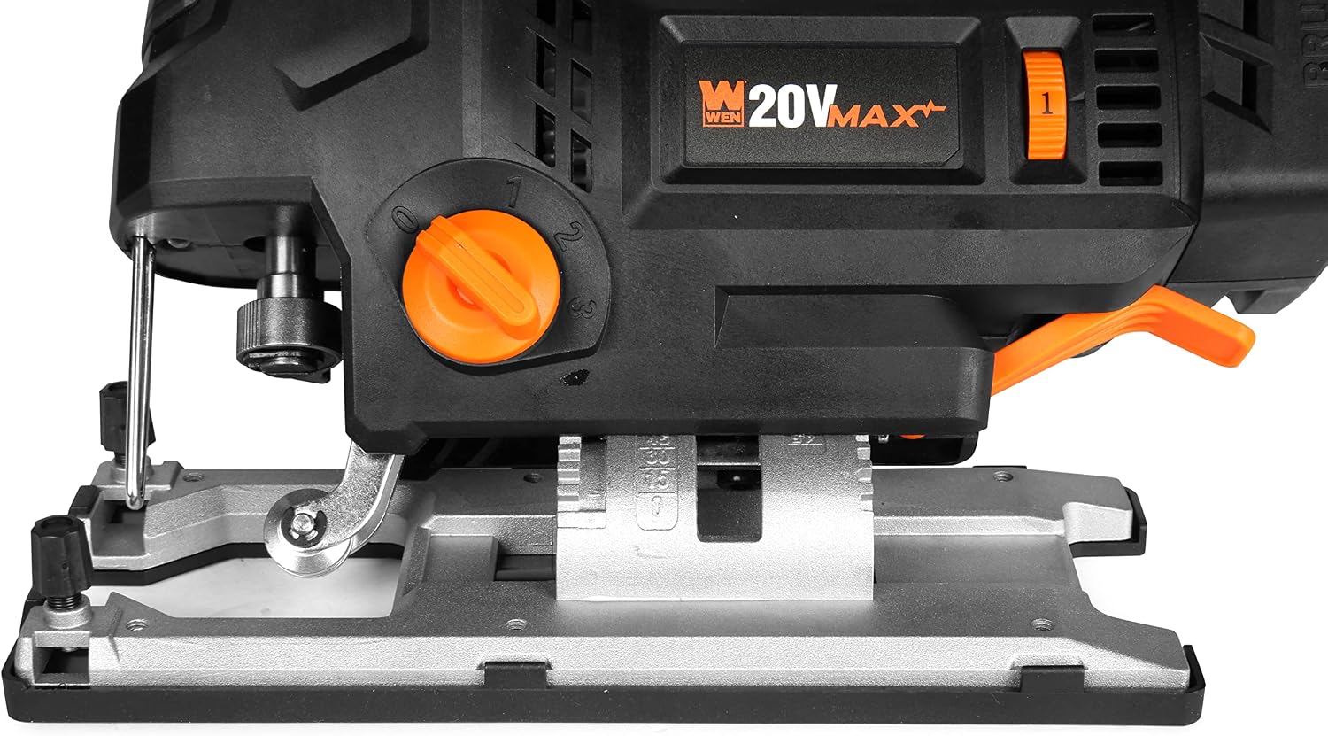 WEN Cordless Jigsaw, Brushless with Auto-Speed, 20V Max 4.0Ah Lithium Ion Battery, and Charger (20670)