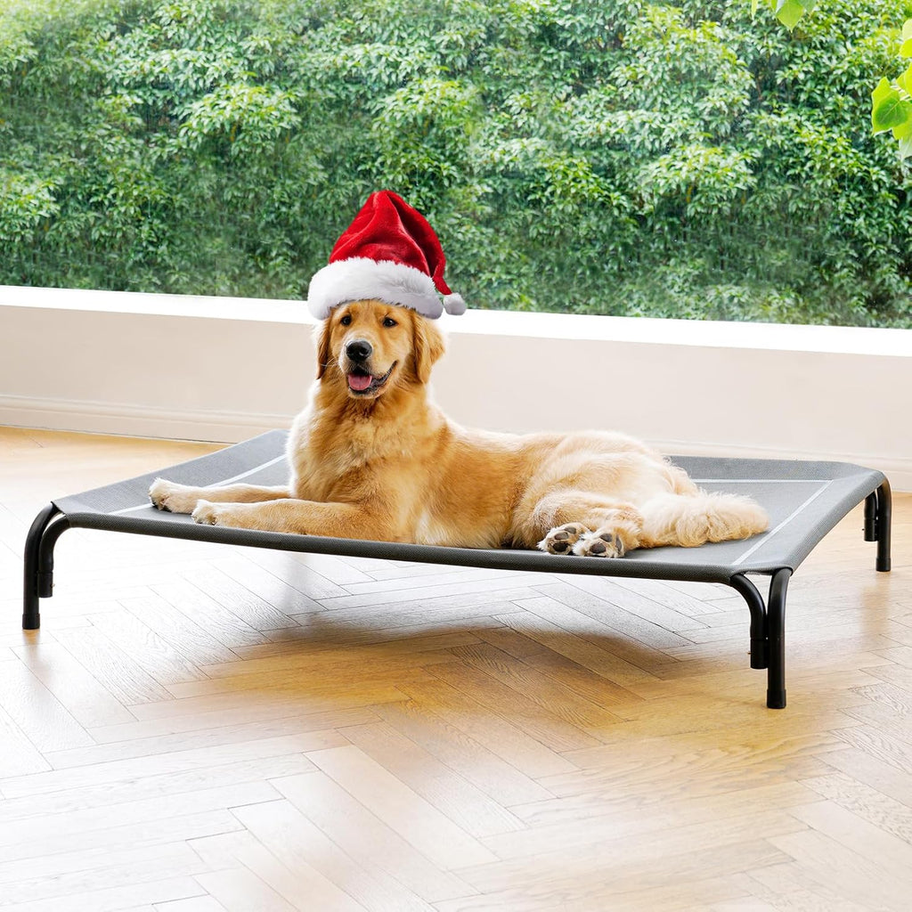 Elevated Dog Bed Raised Outdoor Dog Cot for Large Dogs, Installation Requires No Tools, Frame with Washable Cooling Breathable Mesh Anti-Slip Feet, Indoor Pet Bed, Black, 43.3 Inches