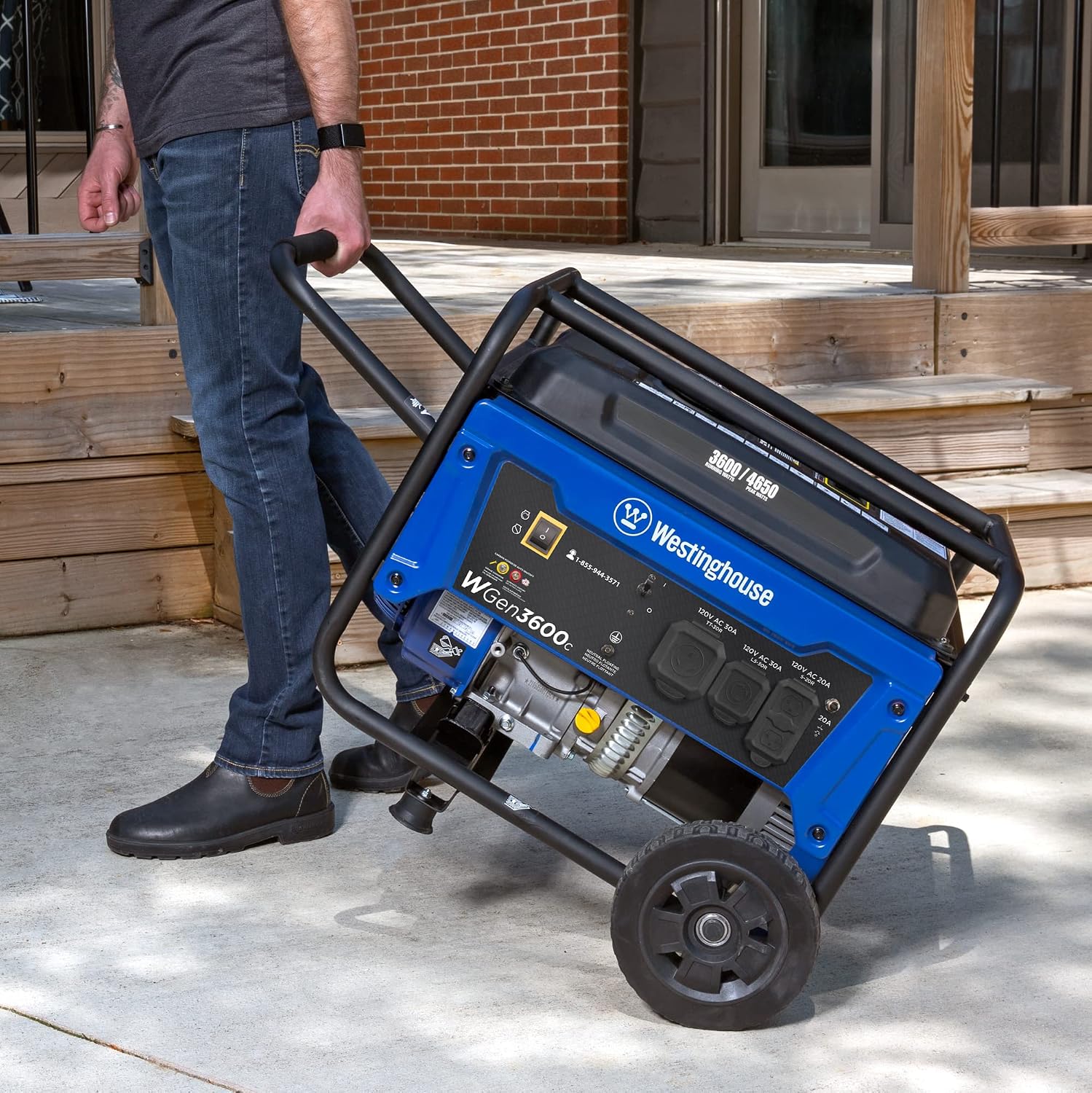 Westinghouse 4650 Peak Watt Portable Generator, RV Ready 30A Outlet, Wheel & Handle Kit, Gas Powered, CO Sensor