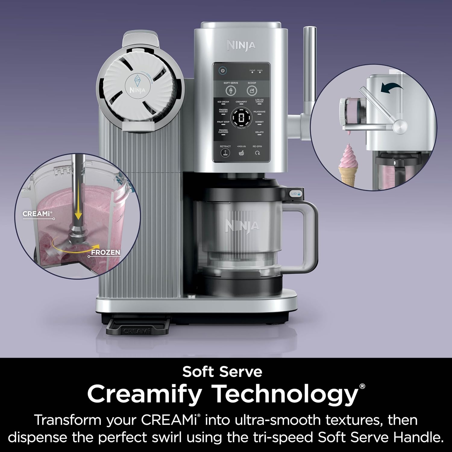 Ninja (Refurbished) Swirl by CREAMi Ice Cream and Soft Serve Maker, Sorbet, Milkshake, Frozen Yogurt, Low Calories Program 13-in-1, Soft Serve Handle, (2) CREAMi Swirl 16oz Pints (Renewed)