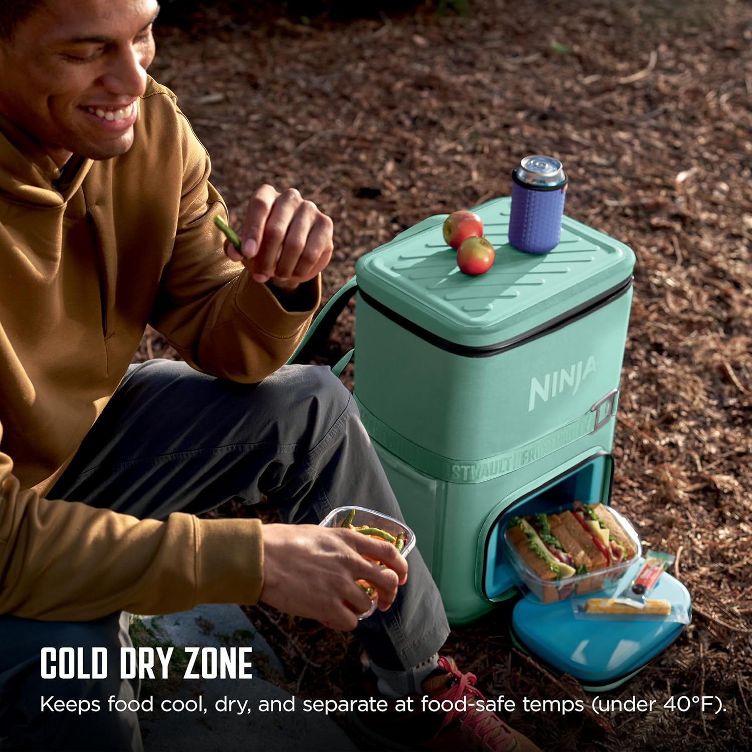 Ninja FrostVault Go Can Soft Cooler, 24, 36, Leak Proof, Built-in Cup Holder, 2 Ice Packs and Dry Storage Drawer, Polyester Insulation, Hiking, Camping, Picnic