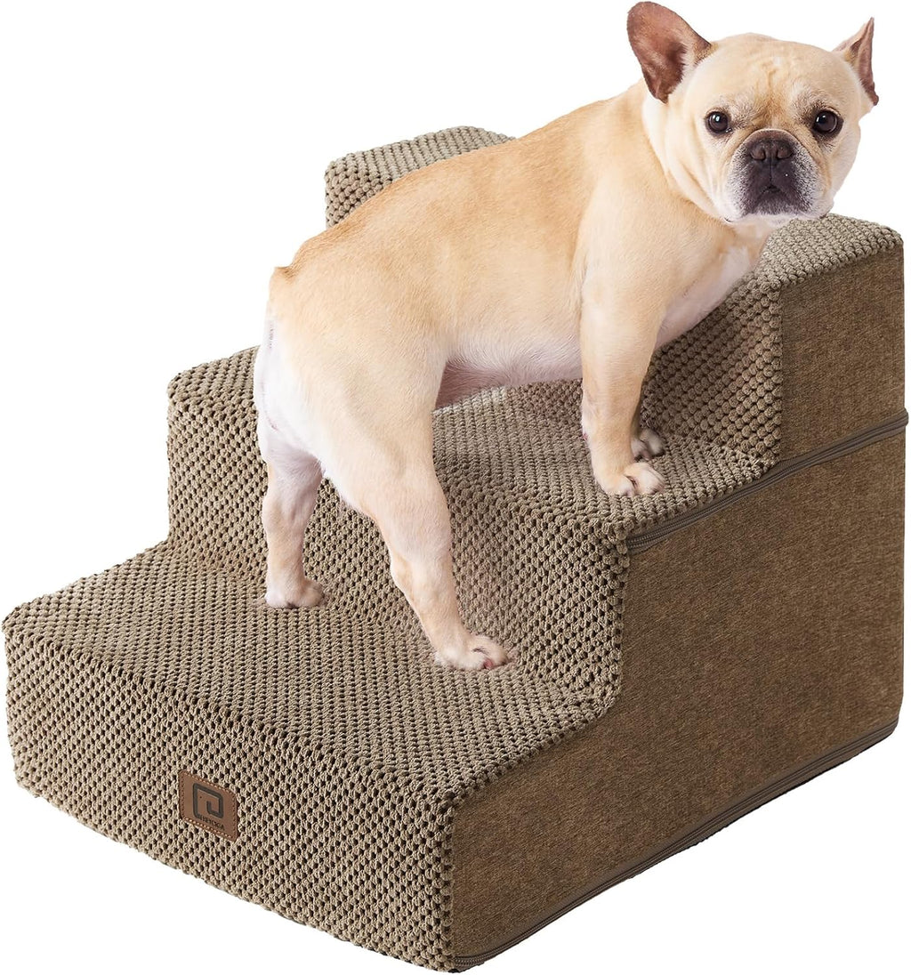 EHEYCIGA Dog Stairs for Bed 18" H, 4-Step Dog Steps for High Bed, Pet Steps for Small Dogs and Cats, Non-Slip Balanced Pet Ramp Indoor, Grey