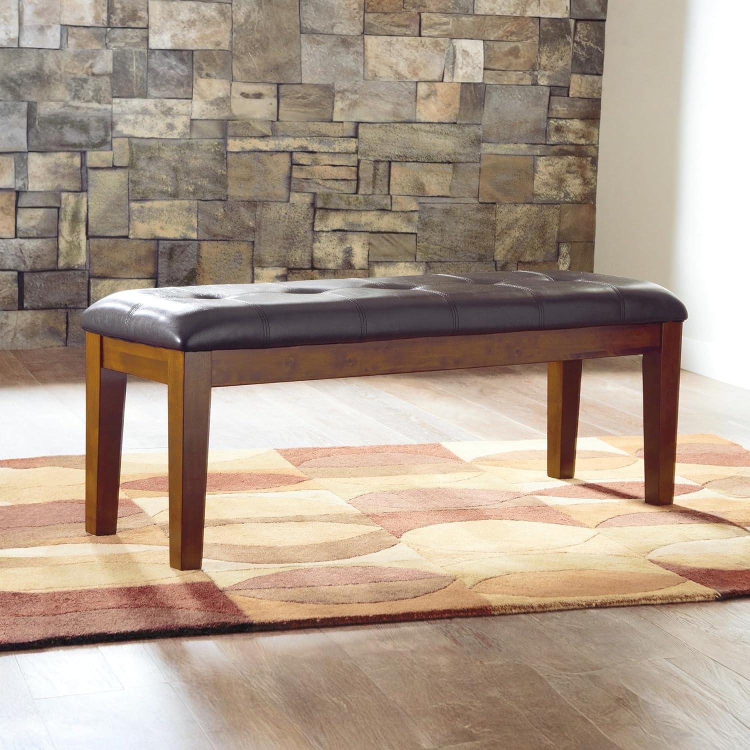 Signature Design by Ashley Ralene Tufted Upholstered Dining Room Bench, Medium Brown