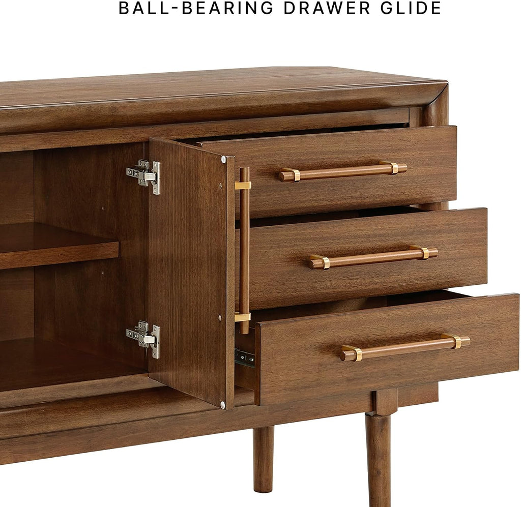 Signature Design by Ashley Lyncott Contemporary 2-Door Dining Server with Fixed Shelf and Felt-Lined Drawers, Light Brown