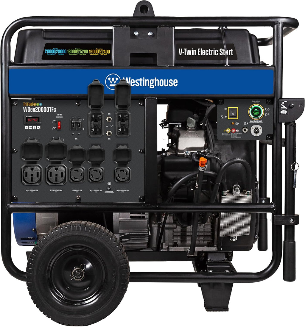 Westinghouse 28000 Peak Watt Tri-Fuel Home Backup Portable Generator, Remote Electric Start, Transfer Switch Ready, Gas, Propane, and Natural Gas Powered