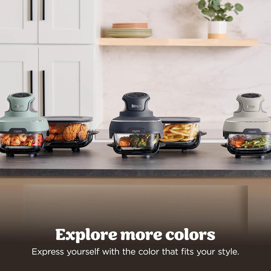 Ninja Crispi 4-in-1 Glass Air Fryer | With Non-Toxic 4QT & 6-Cup Glass Containers & Lids | Microwave, Freezer, Dishwasher Safe | 450°F Max Temp |1500 Watt | Green | FN101SG