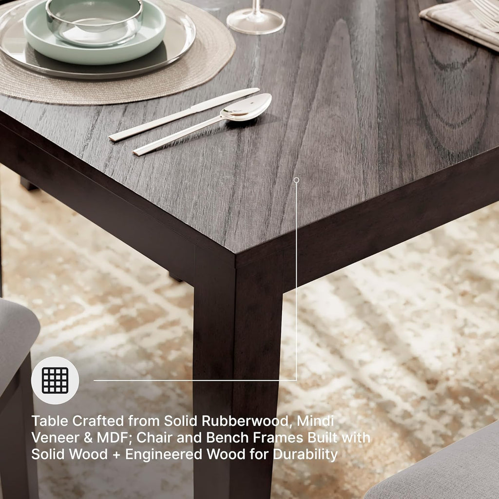Signature Design by Ashley Langwest Dining Room Table Set, 4 Upholstered Chairs and Bench, Seats 6, Cushioned Seats, Wood, Cherry Brown