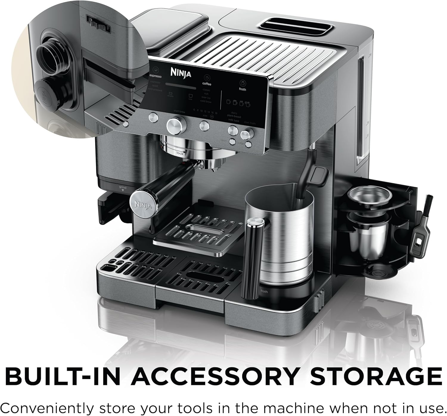 Ninja Luxe Café Premier 3-in-1 Espresso Machine, Drip Coffee, & Rapid Cold Brew | Built-in Coffee Grinder, Hands-Free Milk Frother, Assisted Tamper for Cappuccinos & Lattes | Gunmetal | ES601GM