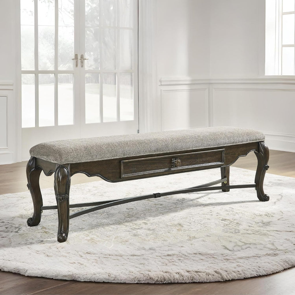 Signature Design by Ashley Maylee Contemporary Upholstered 63" Dining Bench with 1 Drawer, Dark Brown