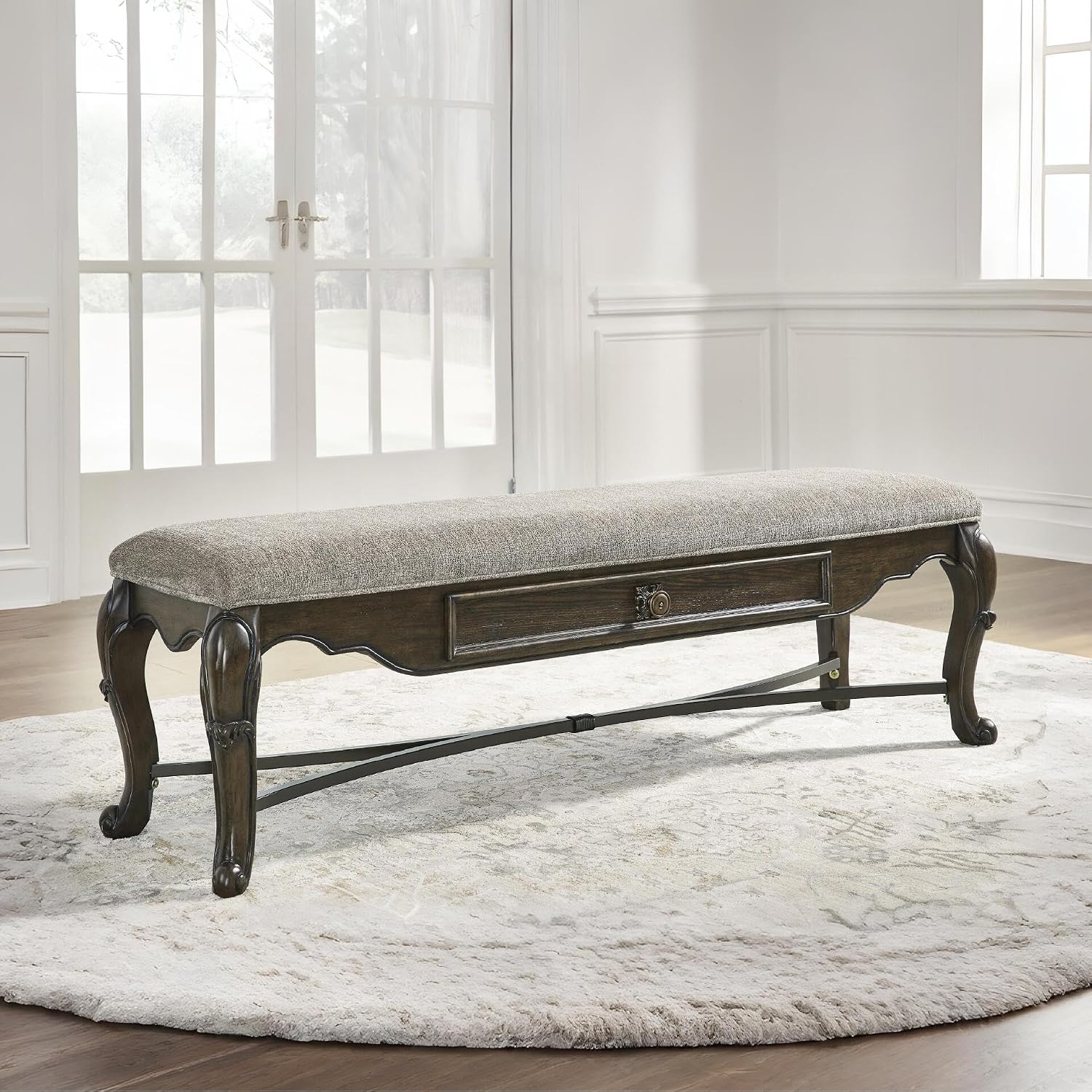 Signature Design by Ashley Maylee Contemporary Upholstered 63" Dining Bench with 1 Drawer, Dark Brown