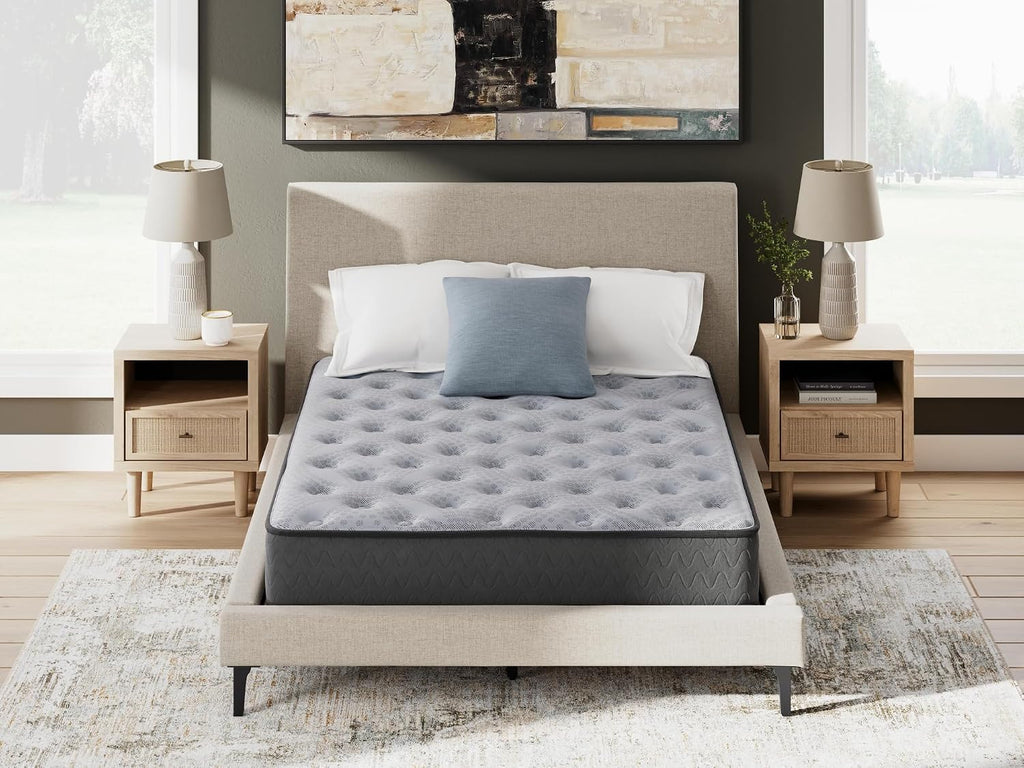 Signature Design by Ashley Comfort Plus 10 Inch Medium Stain Resistant Gel Memory Foam Hybrid Mattress with Edge Support for Cool Sleep and Pressure Relief, Queen, Fiberglass-Free, Mattress in A Box