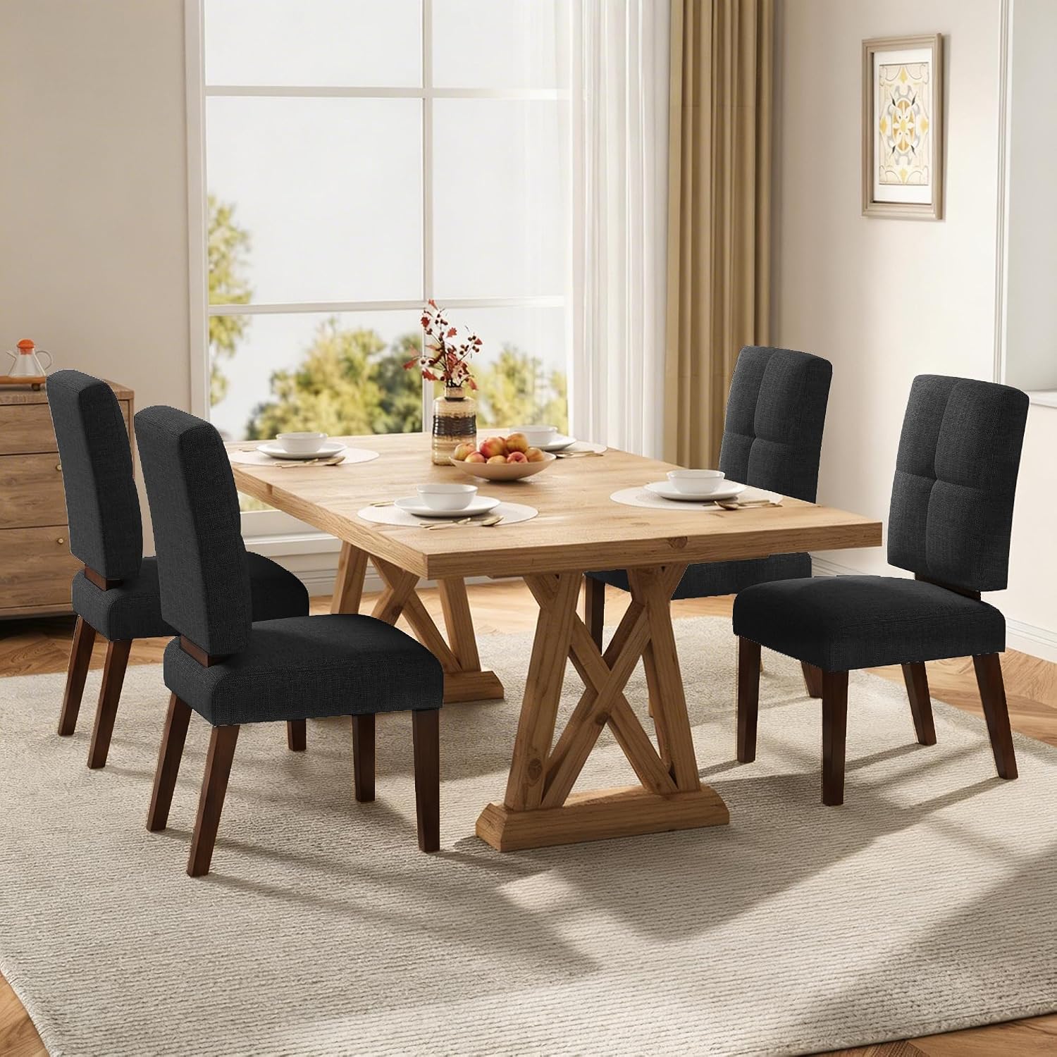 HOMRELEXA Wooden Dining Chairs Set of 4, Dining Room Chairs with Wood Legs, Cloud-Like Cushion & Reinforcement Structure Design for Kitchen/Living Room/Restaurant, Easy Assembly