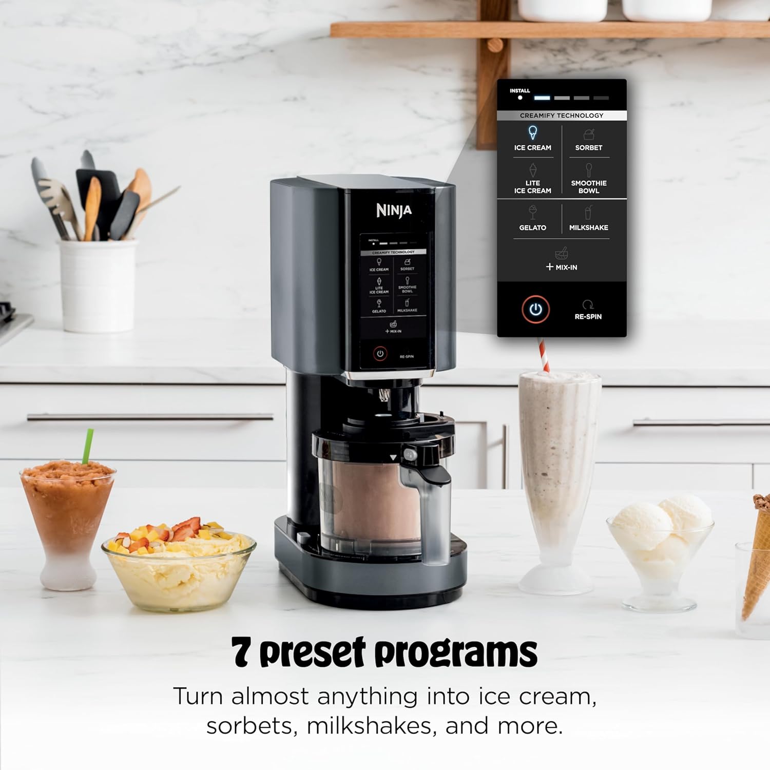 Ninja CREAMi Ice Cream Maker | 7-in-1 - IceCream, Gelato, Sorbet, Milkshakes, Mix-ins, Smoothie Bowls & More | Includes (1) Dishwasher Safe 16 oz. Pint with storage lid | Black | NC299AMZ