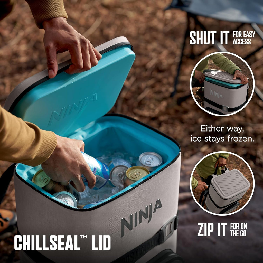 Ninja | Backpack Cooler | FrostVault Go 36 Can Soft Cooler | Leakproof Zipper with Built in Can Opener, 2 Ice Packs & Dry Storage Drawer | for Hiking, Camping & More | Birch Beige | FF136CS