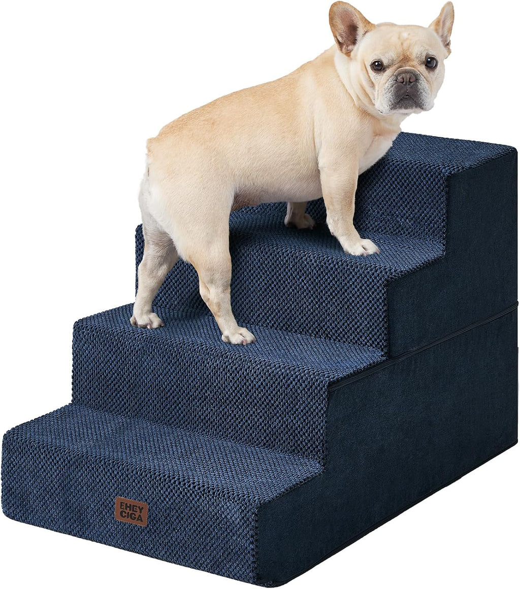 EHEYCIGA Dog Stairs for Bed 18" H, 4-Step Dog Steps for High Bed, Pet Steps for Small Dogs and Cats, Non-Slip Balanced Pet Ramp Indoor, Grey