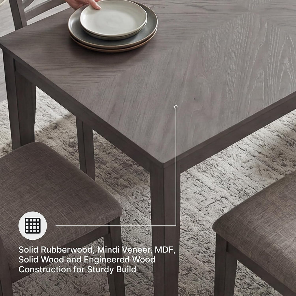 Signature Design by Ashley Wrenning Diamond Patterned Dining Table Set, 4 Upholstered Chairs and Bench, Seats 6, Wood, Gray