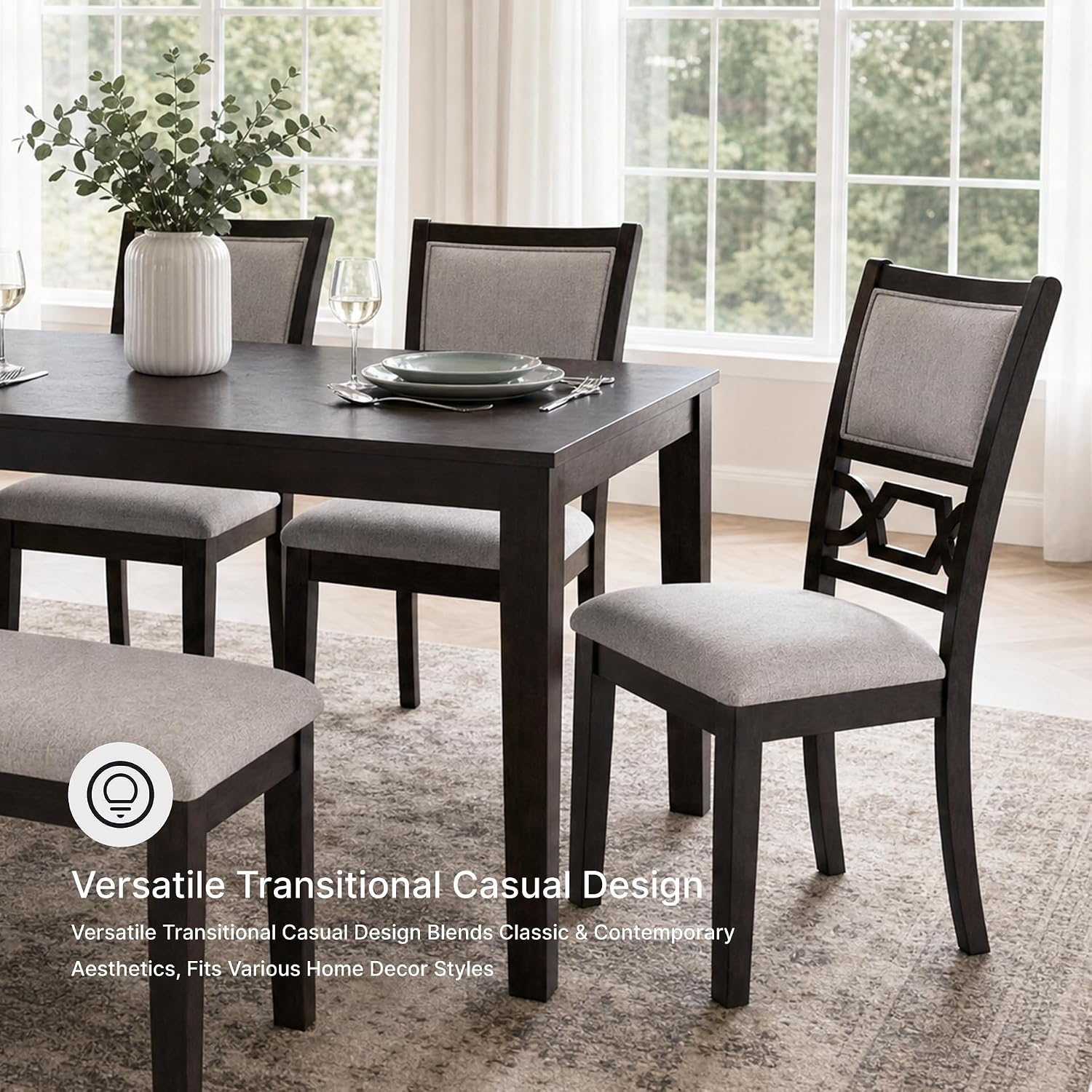 Signature Design by Ashley Langwest Dining Room Table Set, 4 Upholstered Chairs and Bench, Seats 6, Cushioned Seats, Wood, Cherry Brown