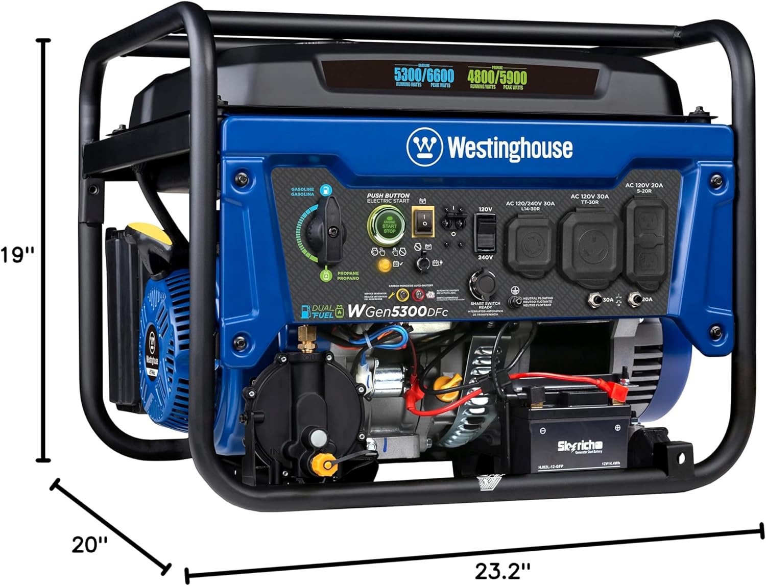 Westinghouse 6600 Watt Dual Fuel Home Backup Portable Generator, Remote Electric Start, Transfer Switch Ready, RV Ready, CO Sensor