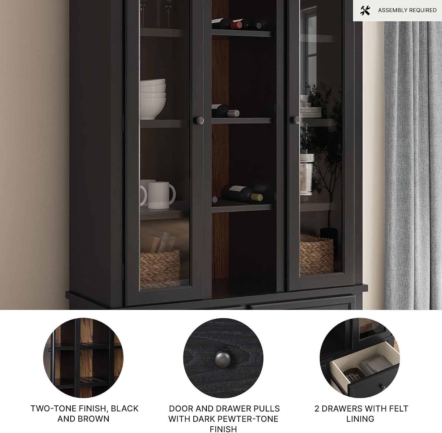 Signature Design by Ashley Chadworth Classic Curio with Anti-Tipping and Removable Shelf, Black