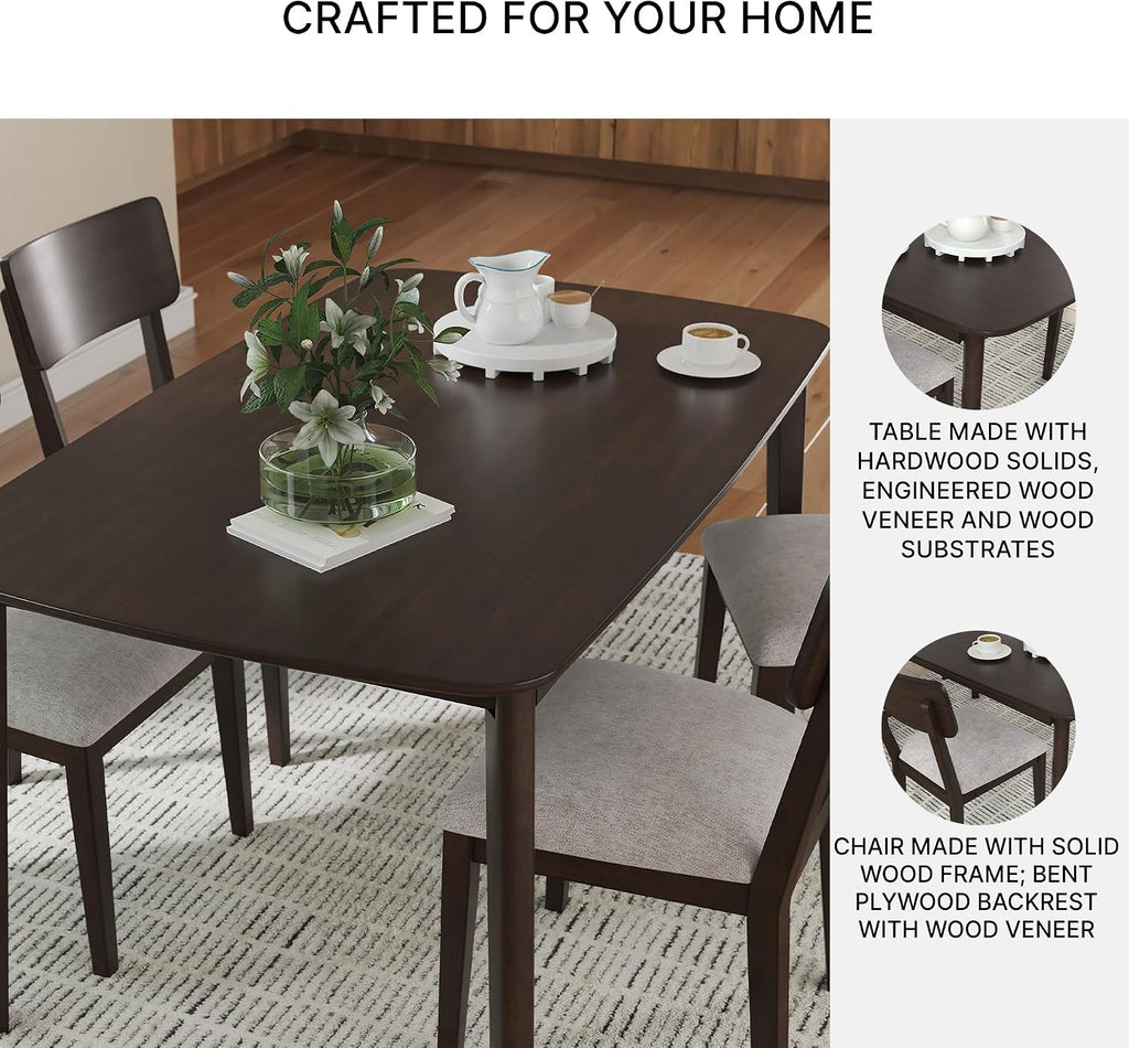 Signature Design by Ashley Favelon Mid-Century Modern Dining Table and Chairs Set with Cushioned Seat, Set of 5, Dark Brown & Gray