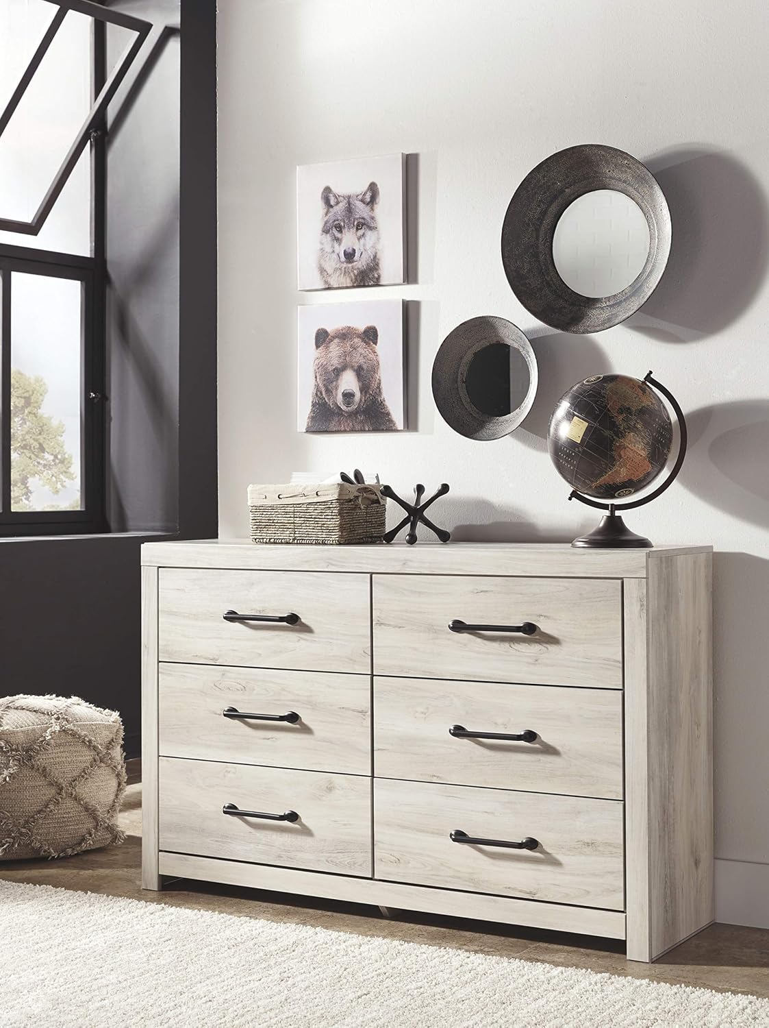 Signature Design by Ashley Cambeck Farmhouse Industrial 6 Drawer Dresser, Whitewash