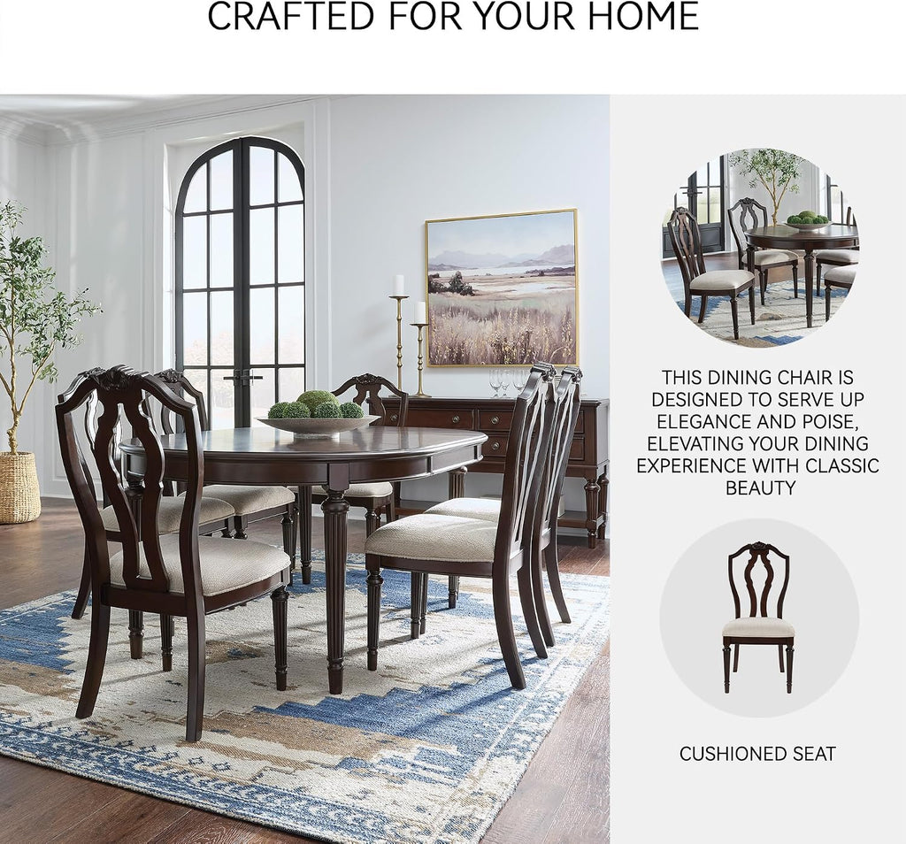 Signature Design by Ashley Traditional Upholstered Side Chairs, Dining Chairs Set of 2, Hardwood and Engineered Wood Frame with Cherry Brown Finish, Ideal for Formal Dining Rooms, Tan
