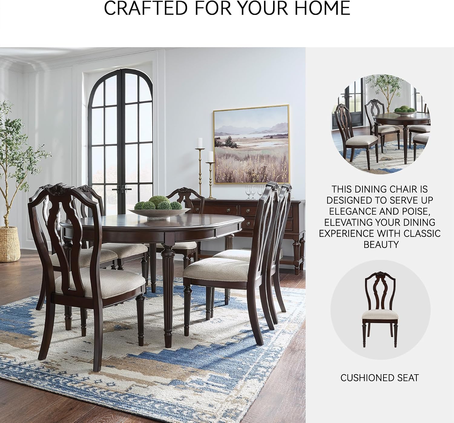 Signature Design by Ashley Traditional Upholstered Side Chairs, Dining Chairs Set of 2, Hardwood and Engineered Wood Frame with Cherry Brown Finish, Ideal for Formal Dining Rooms, Tan