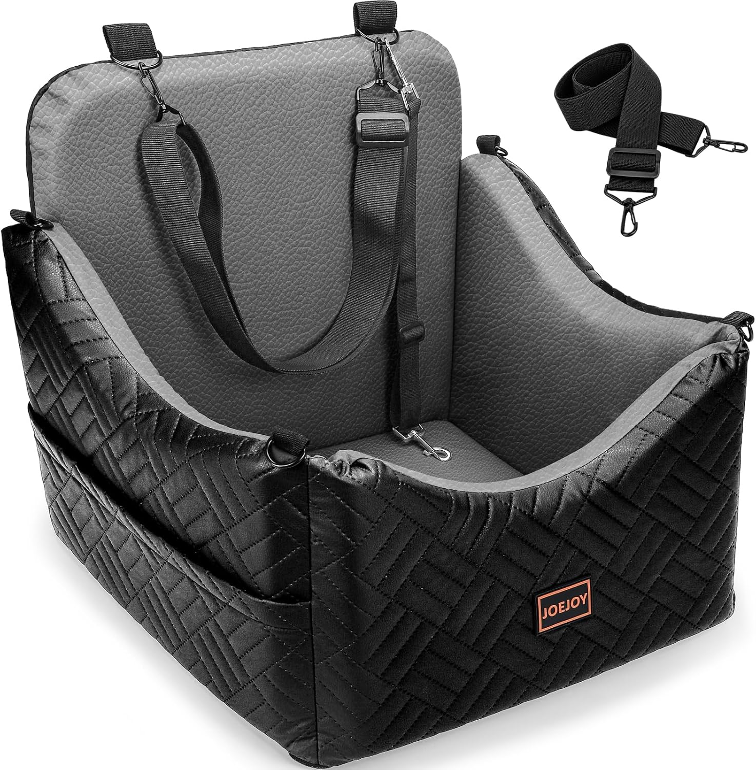 JOEJOY Dog Car Seats for Small Medium Dogs Under 35lbs, Dog Booster Seat with Detachable Washable Cover and Cushion, Memory Foam Pet Car Seat with Safety Belt and Storage Pockets (Black)