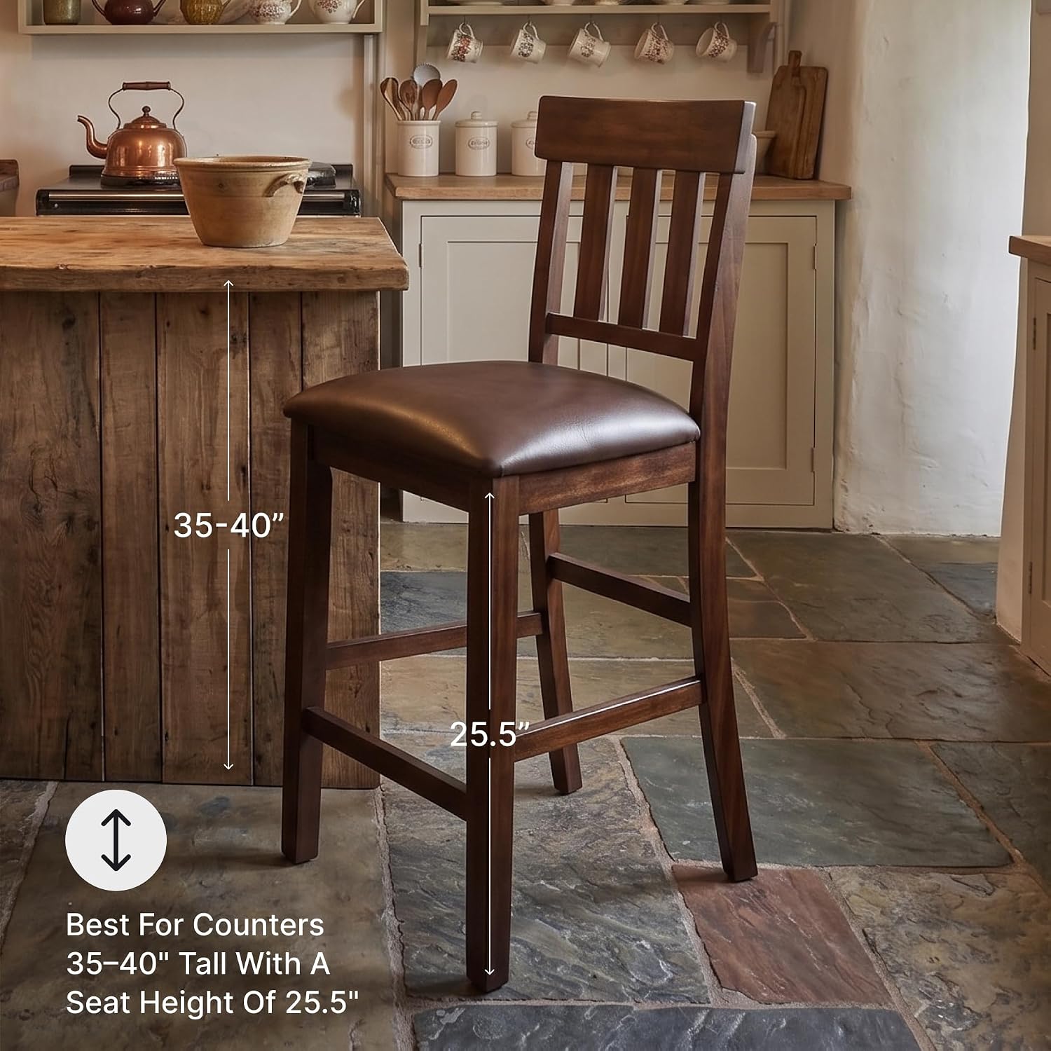 Signature Design by Ashley Haddigan Upholstered Barstool, 2 Count, Slat Back Design, Cushioned Seat, Wood, 25.5" H, Dark Brown