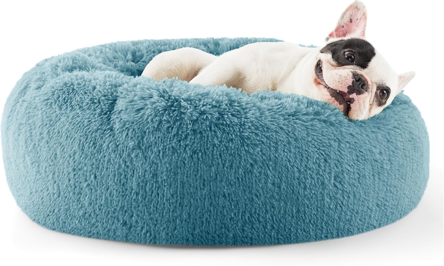 Bedsure Calming Dog Bed Medium Size Dog - Donut Washable Medium Pet Bed, 30 inches Anti-Slip Round Fluffy Plush Faux Fur Cat Bed, Fits up to 45 lbs Pets, Camel
