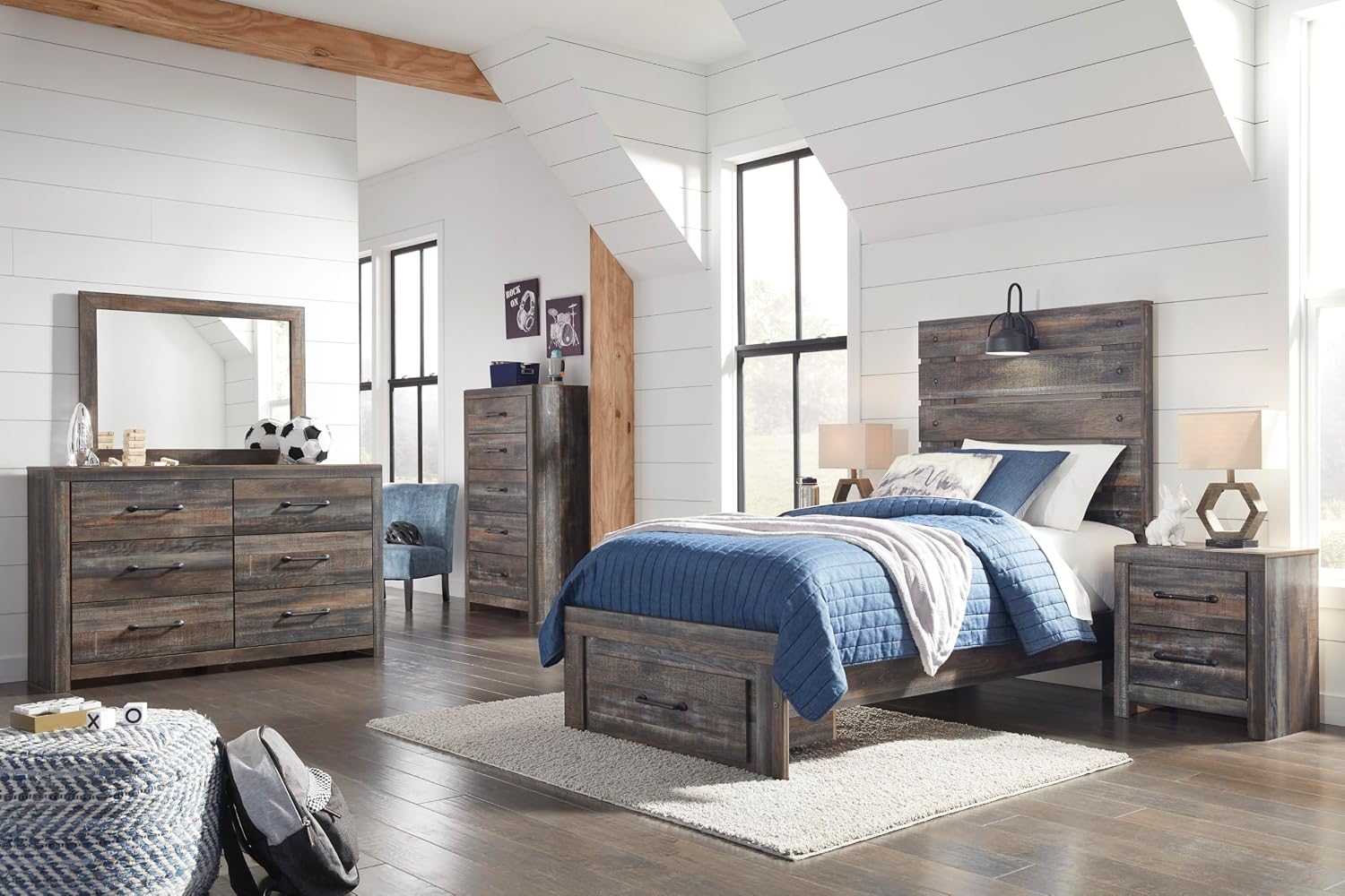 Signature Design by Ashley Drystan Casual 5 Drawer Chest, Dark Brown & Gray