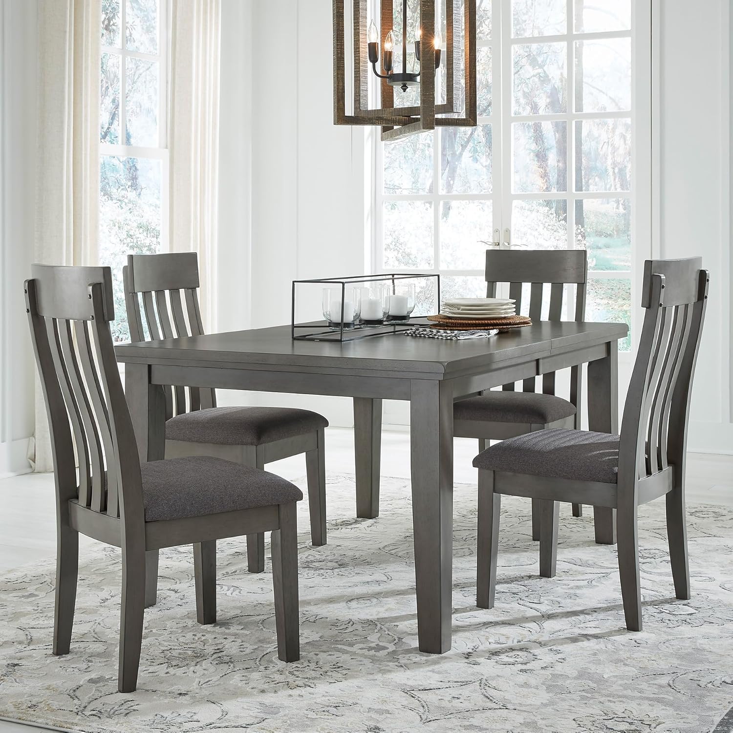 Signature Design by Ashley Hallanden Contemporary Dining Upholstered Side Chair, Set of 2, Armless, Comb Back Design, Wood Frame, Gray