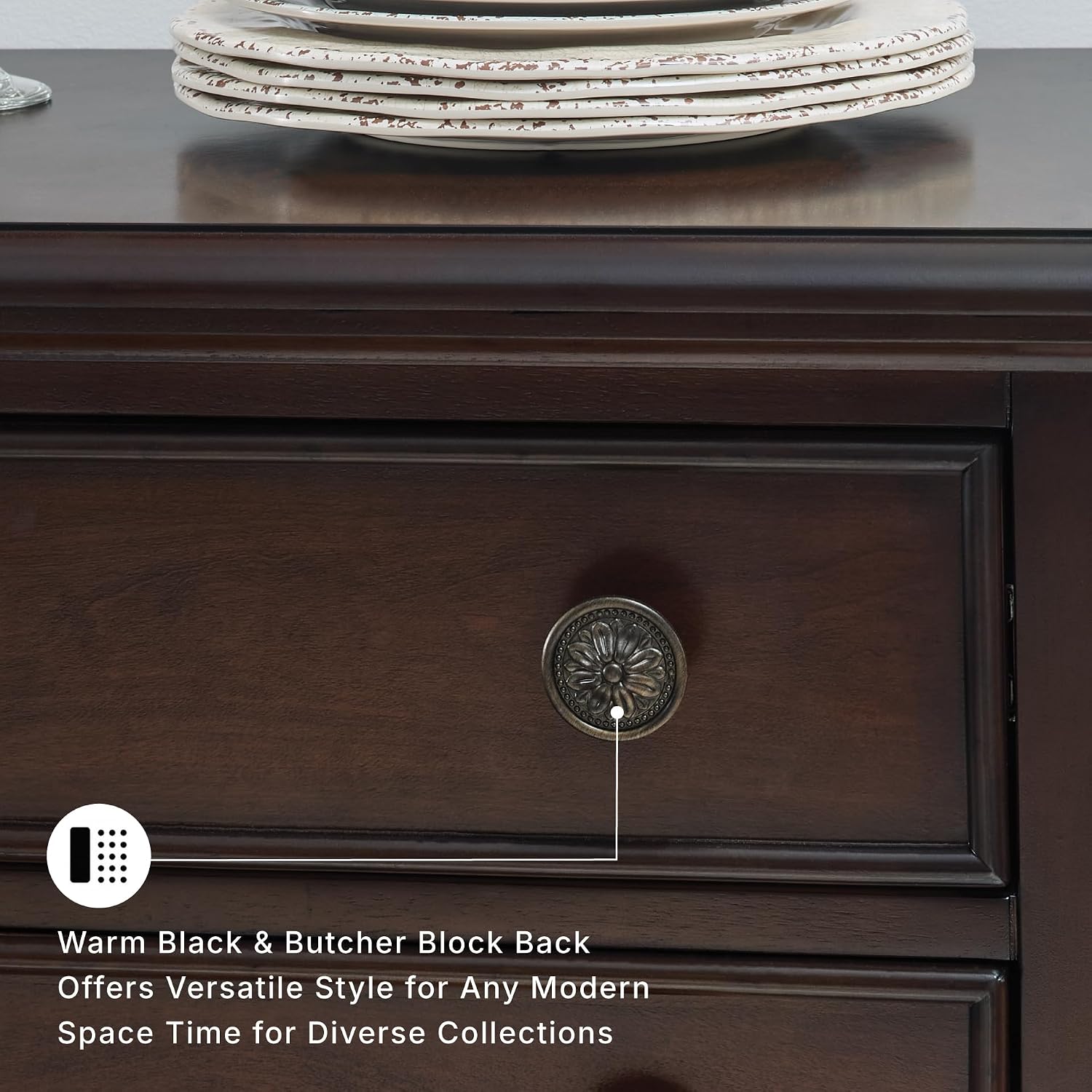 Signature Design by Ashley Lavinton Classic 4-Drawer Dining Server with Open Shelf, Dark Brown