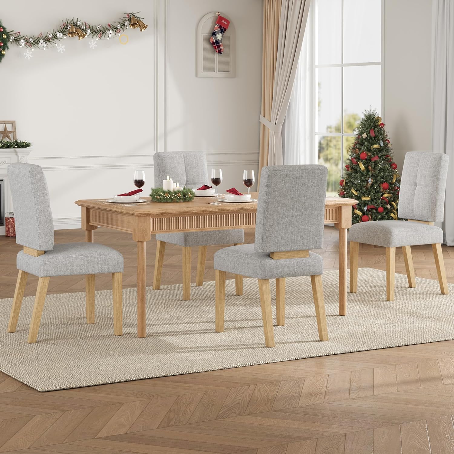 HOMRELEXA Wooden Dining Chairs Set of 2, Dining Room Chairs with Wood Legs, Cloud-Like Cushion & Reinforcement Structure Design for Kitchen/Living Room/Restaurant, Easy Assembly